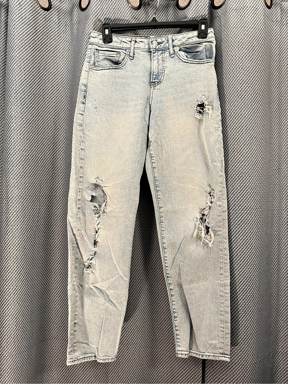 Express Light Washed Denim Ripped Mom Jeans- Size: 2